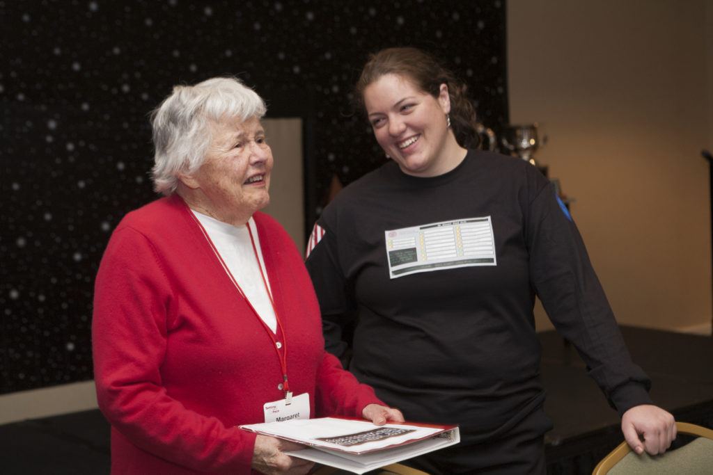 Margaret Mitchell '47 with staff member Margaret Sheehe '08 in 2009. 