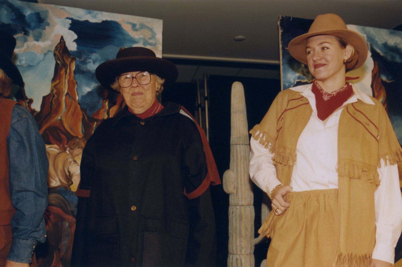 Margaret Mitchell '47 in a Western-themed skit. Also pictured: Cecily Tatibouet Nisbet ’95 