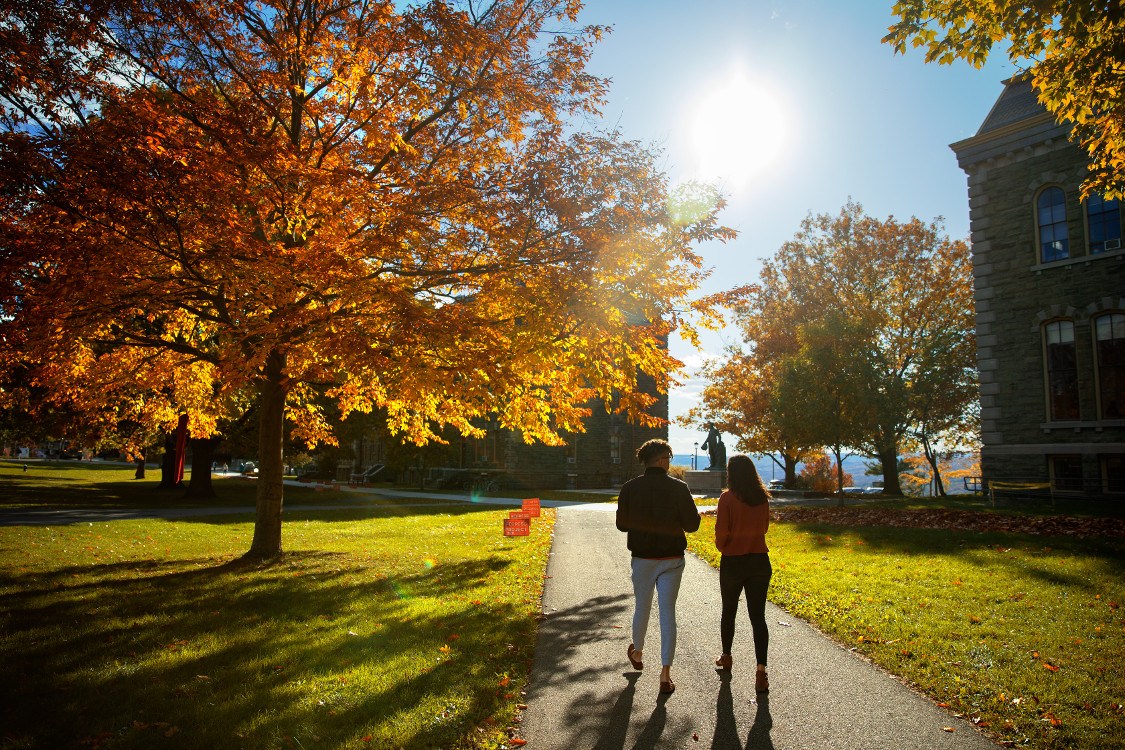 Students walking on campus in fall 2019